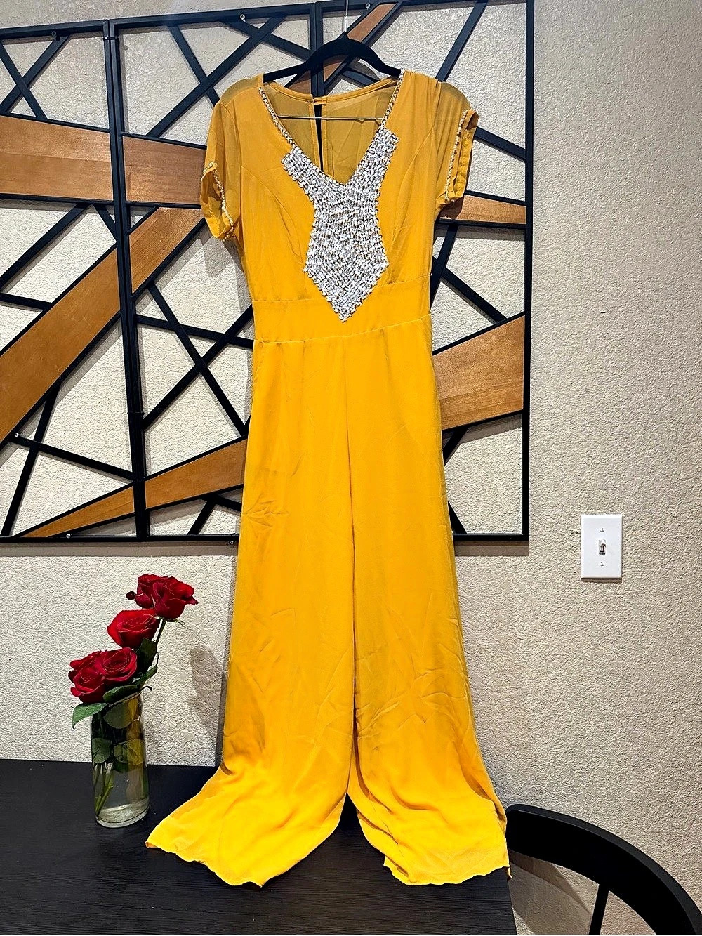 Embellished Yellow Maxi jumpsuit Like New